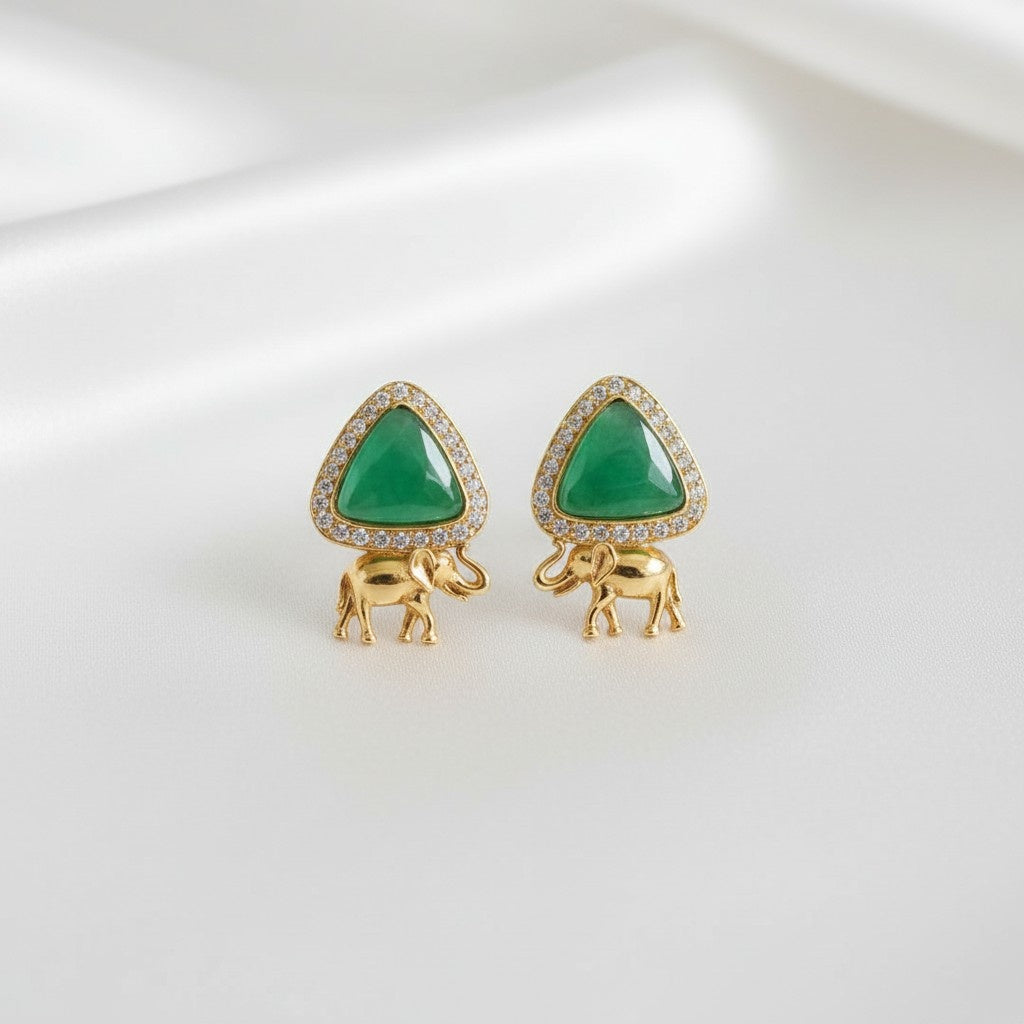 Trendy Gold Plated Elephant Design AD Stone Stud Earrings for Women
