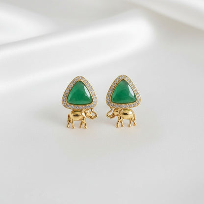 Trendy Gold Plated Elephant Design AD Stone Stud Earrings for Women