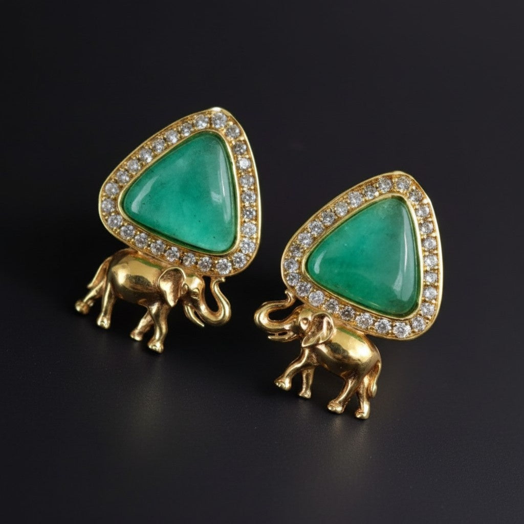 Trendy Gold Plated Elephant Design AD Stone Stud Earrings for Women
