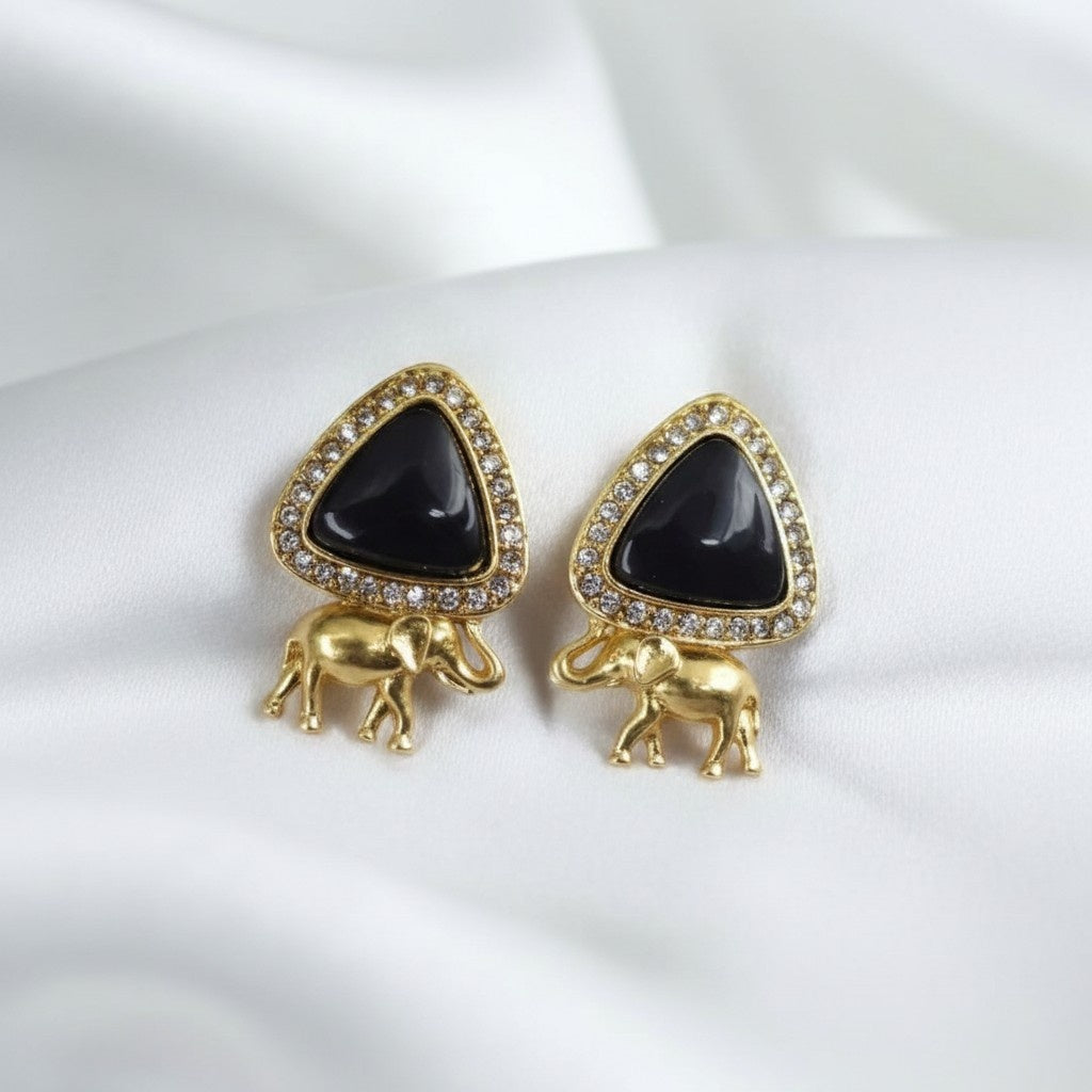 Trendy Gold Plated Elephant Design AD Stone Stud Earrings for Women