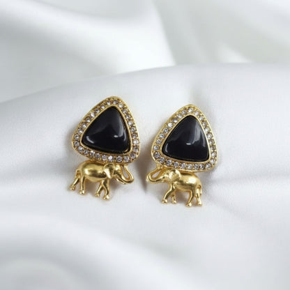Trendy Gold Plated Elephant Design AD Stone Stud Earrings for Women