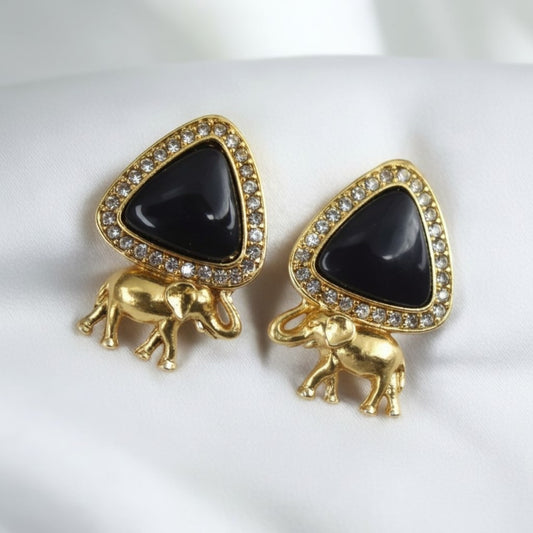 Trendy Gold Plated Elephant Design AD Stone Stud Earrings for Women