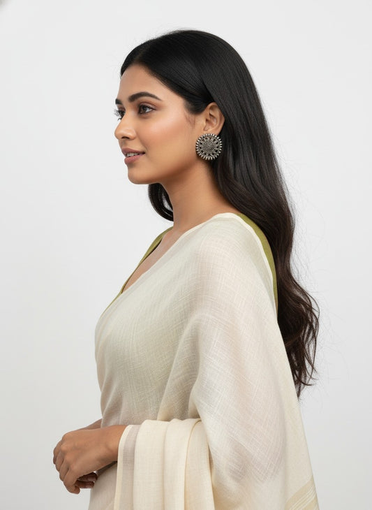 Silver Oxidized Round Stud Earrings