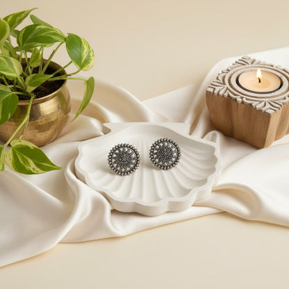 Silver Oxidized Round Stud Earrings
