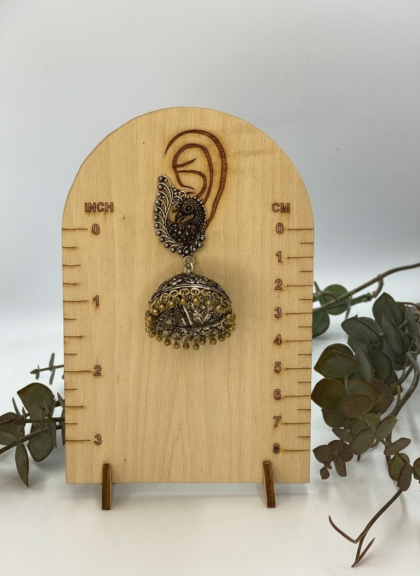 Silver Oxidized Traditional Peacock Motif Light Weight Jhumki Earrings