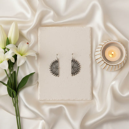 Silver Oxidized D shaped Hook Earrings for Women