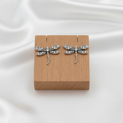 Boho Style Silver Oxidized Dragonfly Stud Earrings for Women