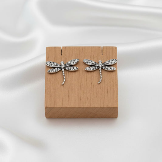 Boho Style Silver Oxidized Dragonfly Stud Earrings for Women