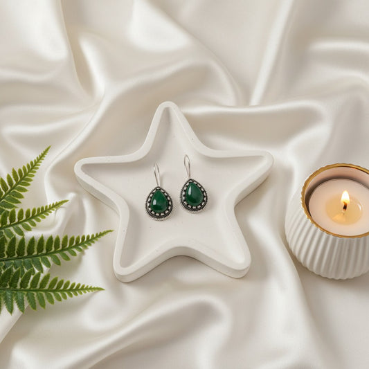 Silver Oxidized Hook Drop Earrings