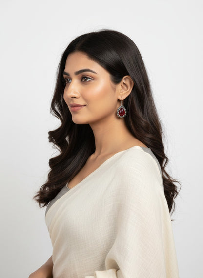 Silver Oxidized Monalisa Stone Hook Earrings for Women