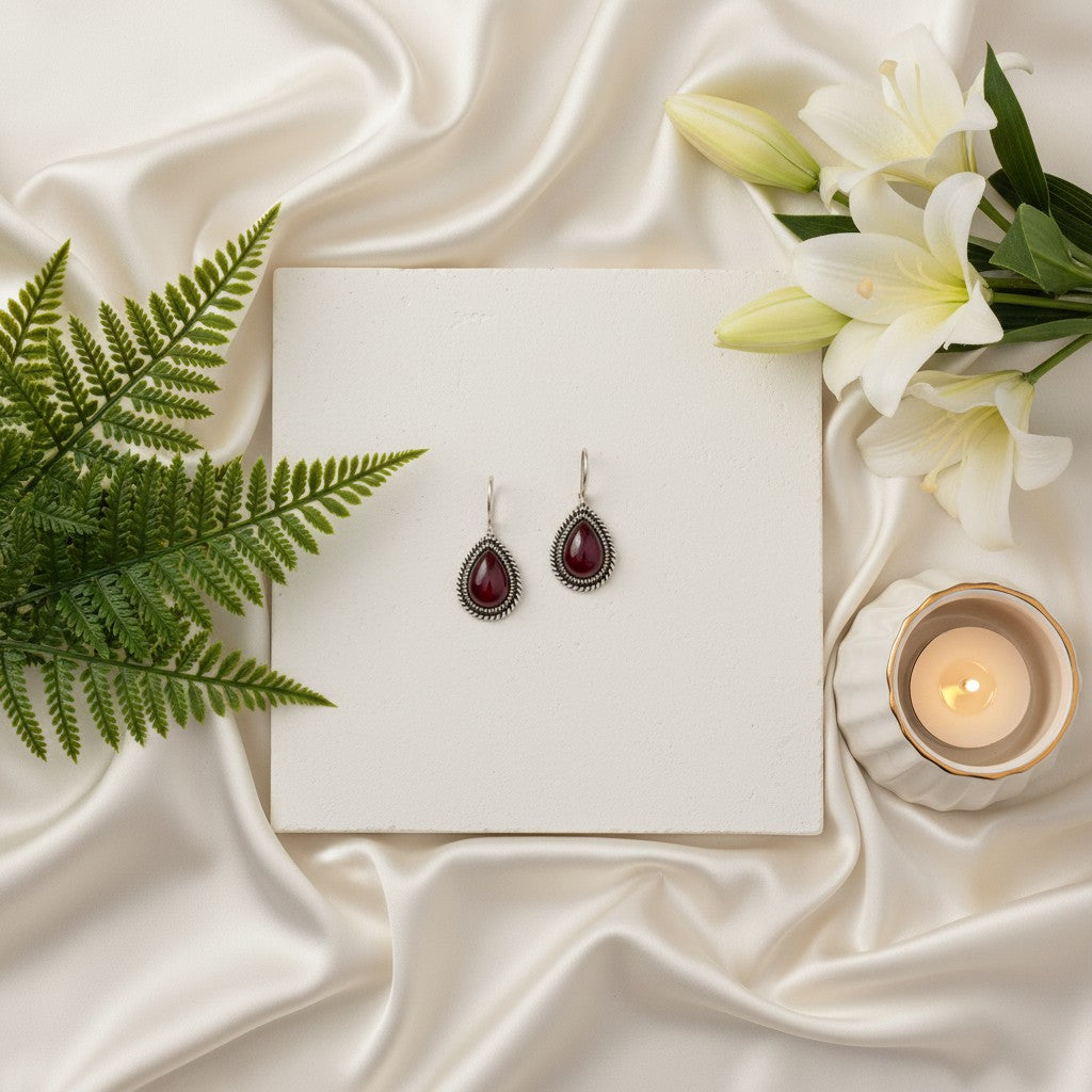 Silver Oxidized Hook Drop Earrings for Women 