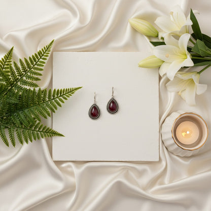 Silver Oxidized Hook Drop Earrings for Women 