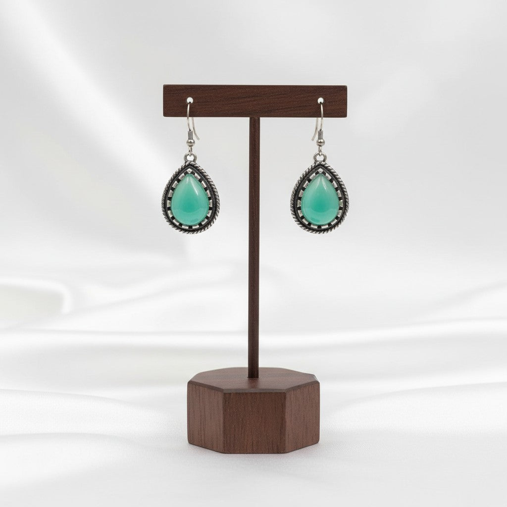 Silver Oxidized Hook Drop Earrings 