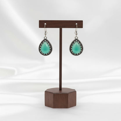 Silver Oxidized Hook Drop Earrings 