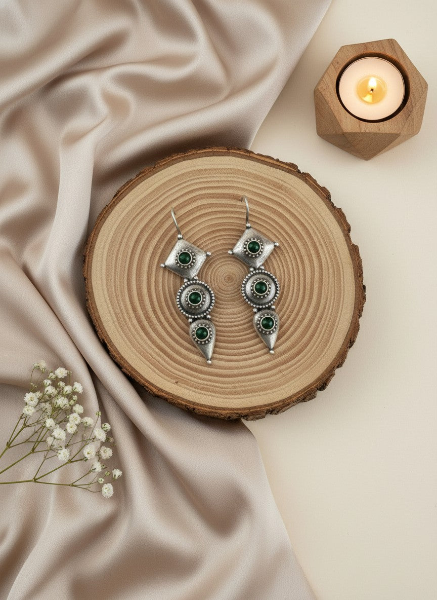 Antique Silver Oxidized Hook Earrings for Women