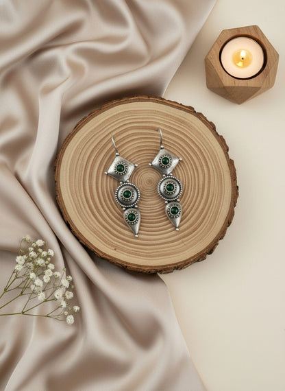 Antique Silver Oxidized Hook Earrings for Women