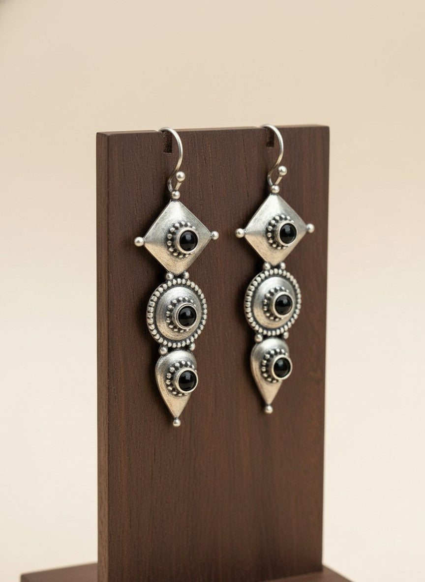 Antique Silver Oxidized Hook Earrings for Women