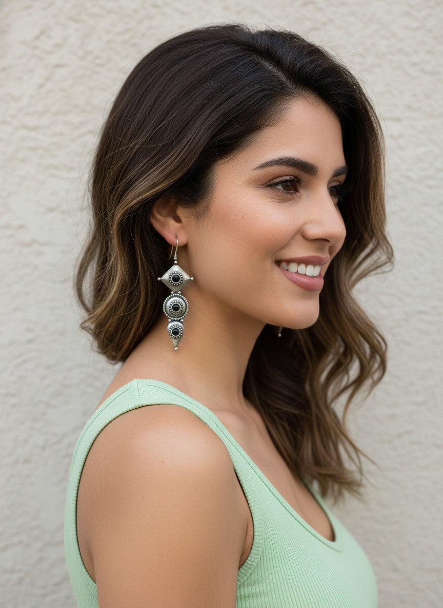 Antique Silver Oxidized Hook Earrings