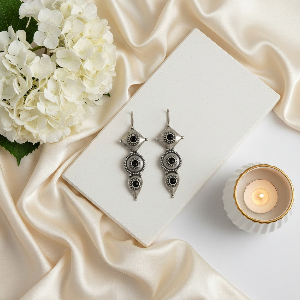 Oxidized Silver Dangler Earrings for Women 