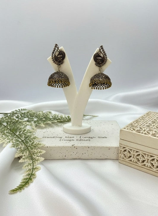Silver Oxidized Traditional Peacock Motif Light Weight Jhumki Earrings