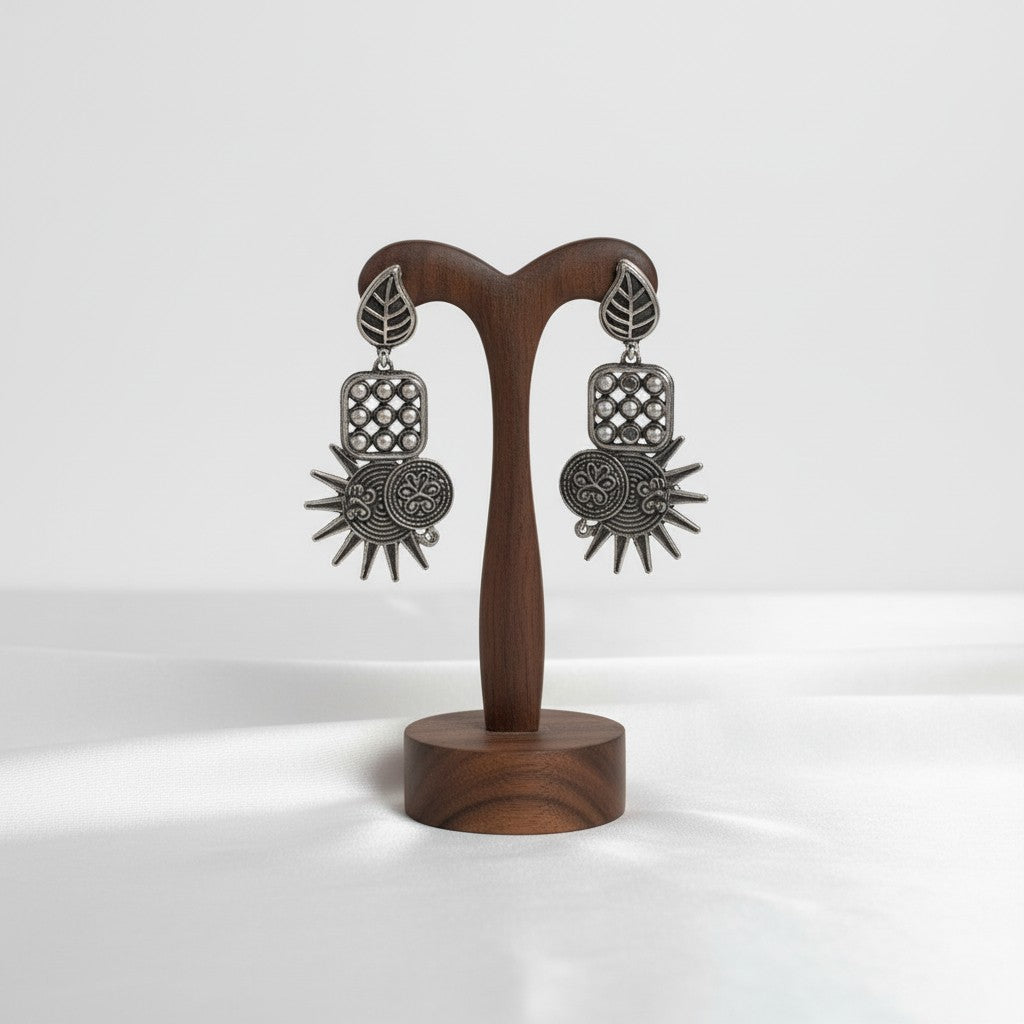 Antique silver oxidized danglers for timeless elegance