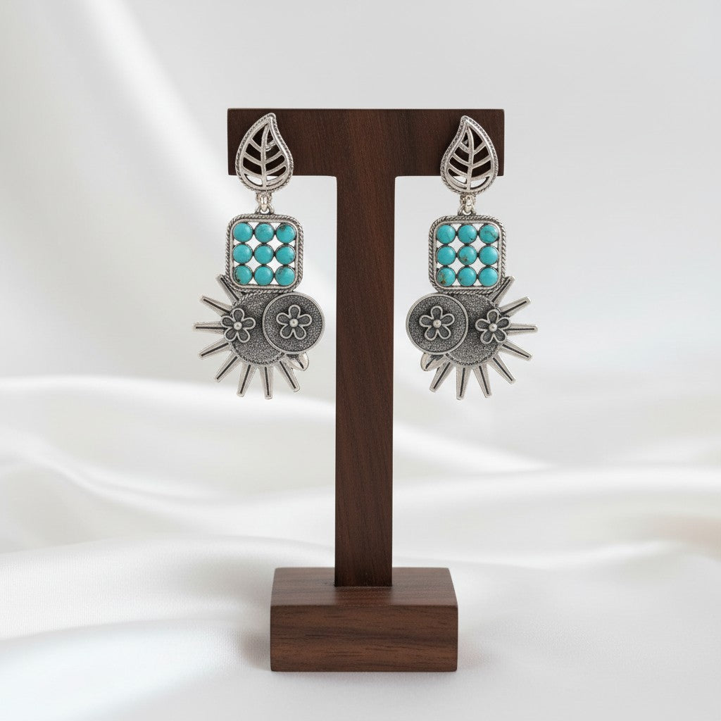 Antique Silver Oxidized Dangler Earrings for Women