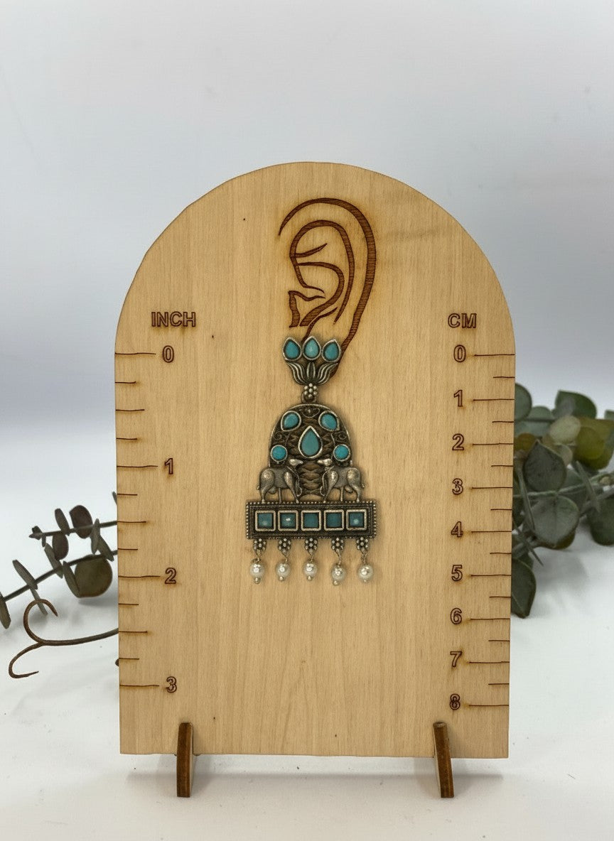 Silver Oxidized Nandi and Floral Motif design Necklace Set on Aqua stones for Women