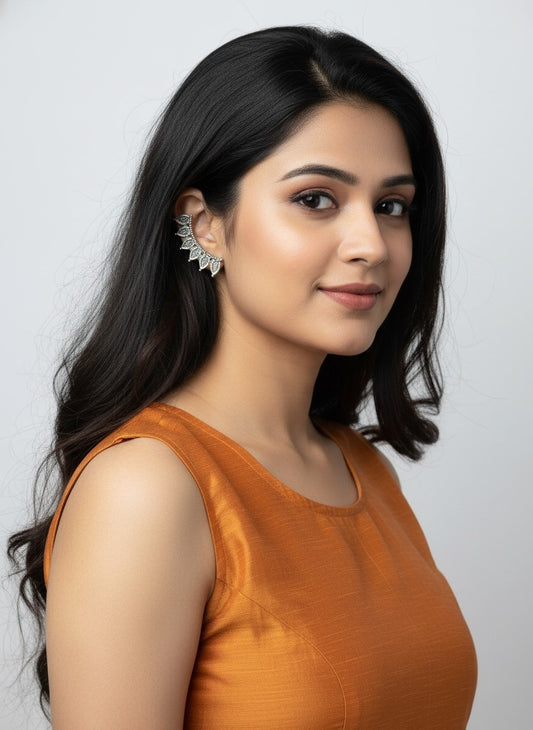Ethnic Silver Oxidized Earcuff
