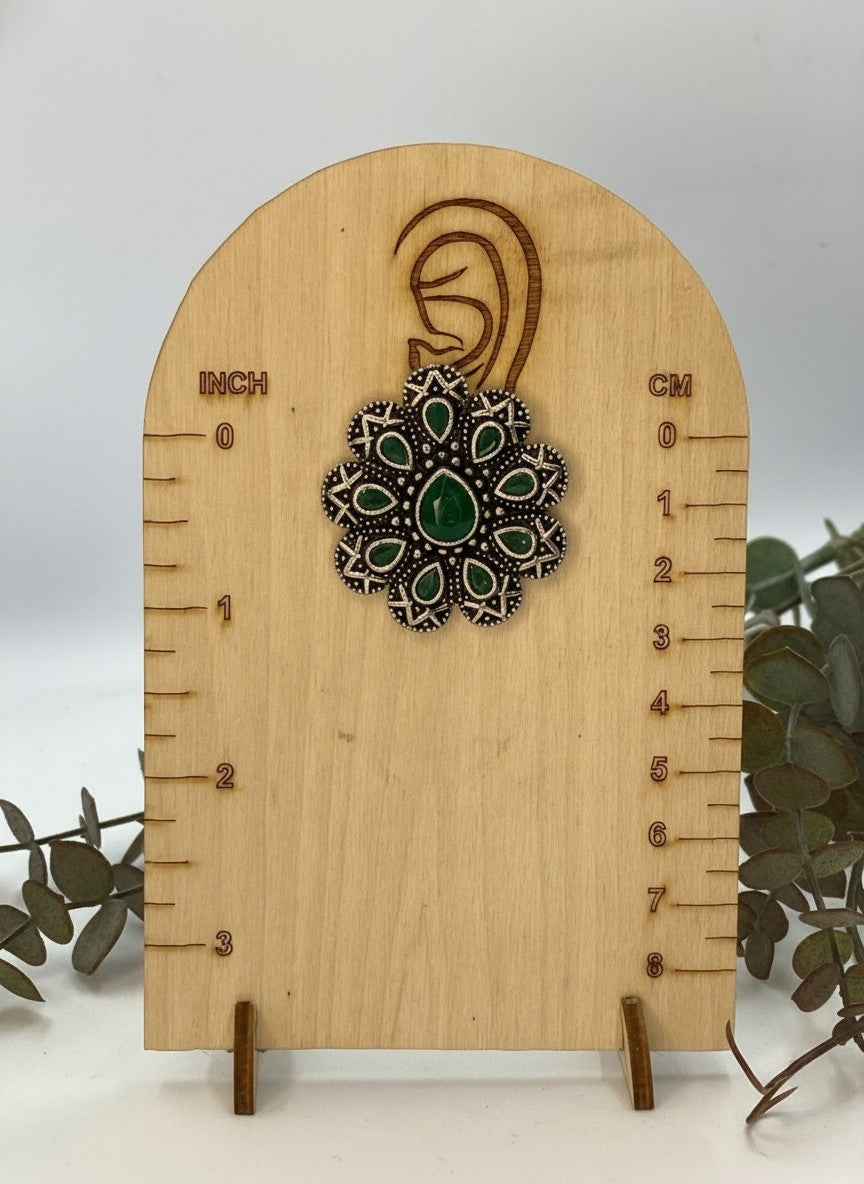 Silver Oxidized Flower Stud Earrings with Stonework