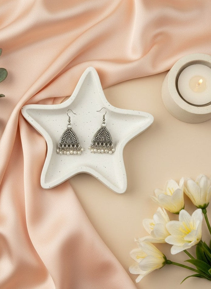 Pyramid Shape German Silver Oxidized Dangler Earrings