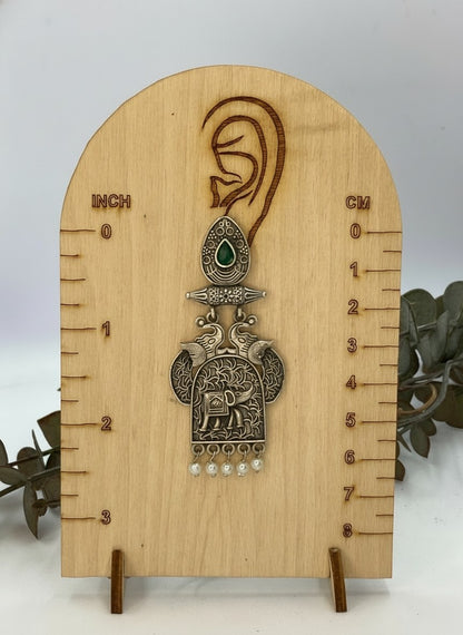 Traditional Silver Oxidized Elephant Motif Dangler Earrings with Stone & Pearl Work