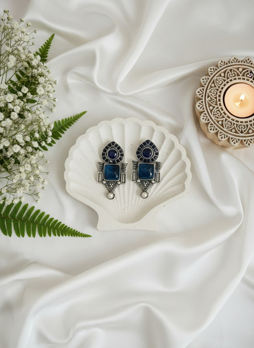 Traditional Stud Earrings with Monalisa Stone and Pearl Drop 