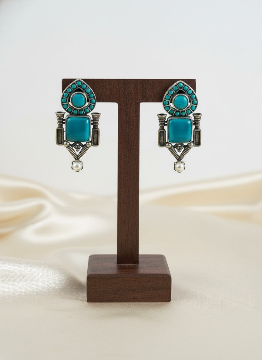 Traditional Stud Earrings with Monalisa Stone and Pearl Drop 