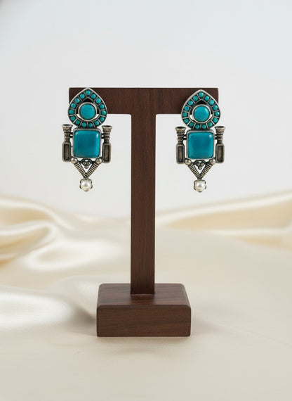 Traditional Stud Earrings with Monalisa Stone and Pearl Drop 