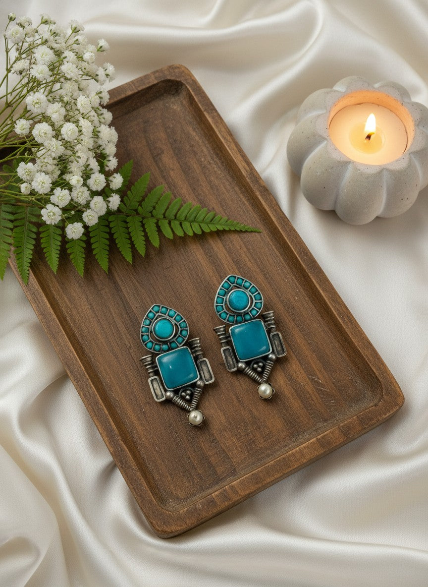 Traditional Stud Earrings with Monalisa Stone and Pearl Drop 