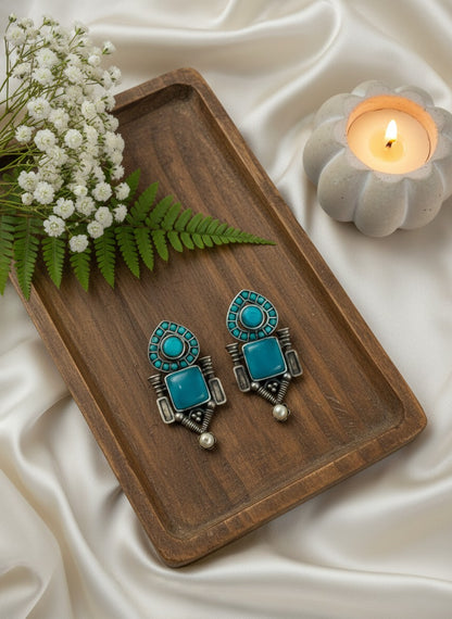 Traditional Stud Earrings with Monalisa Stone and Pearl Drop 