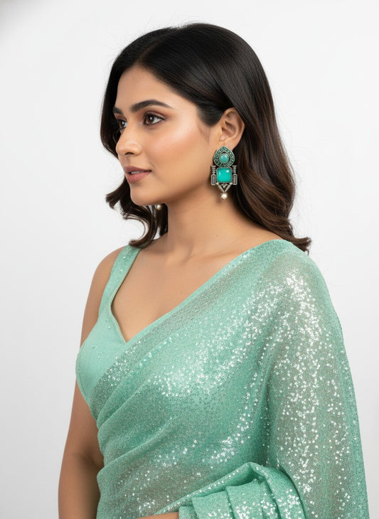 Traditional Stud Earrings with Monalisa Stone and Pearl Drop for Women