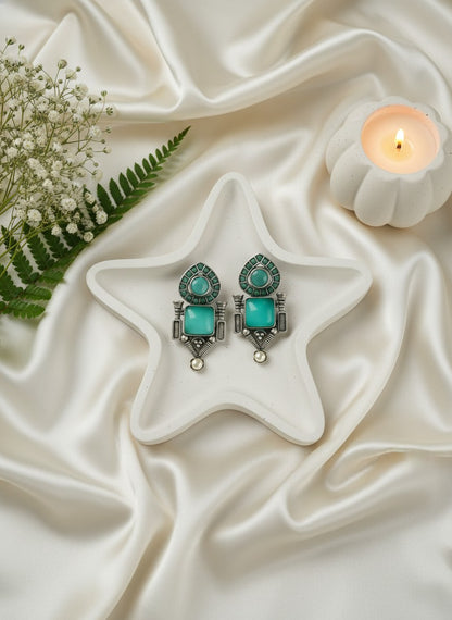 Traditional Stud Earrings with Monalisa Stone and Pearl Drop 