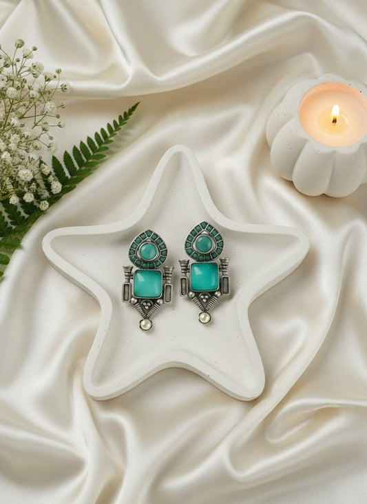 Traditional Stud Earrings with Monalisa Stone and Pearl Drop for Women