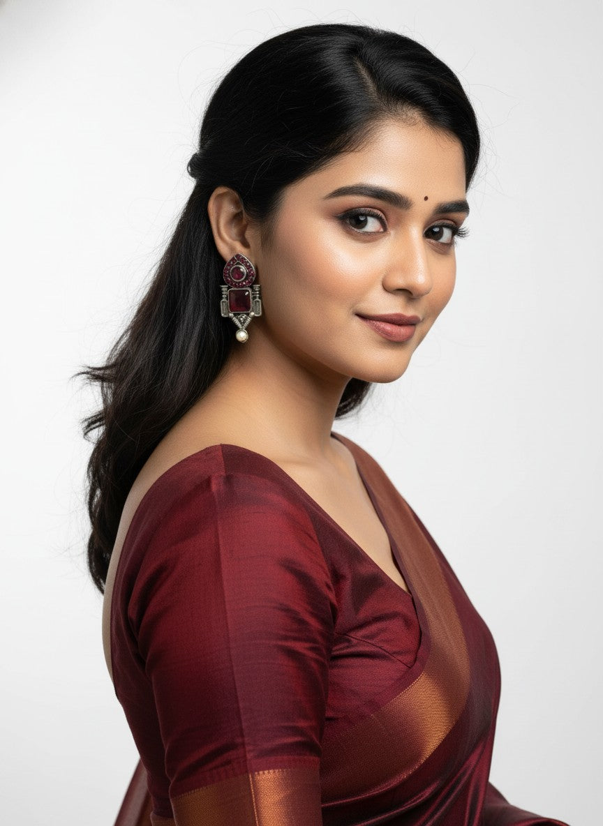 Traditional Stud Earrings with Monalisa Stone and Pearl Drop for Women
