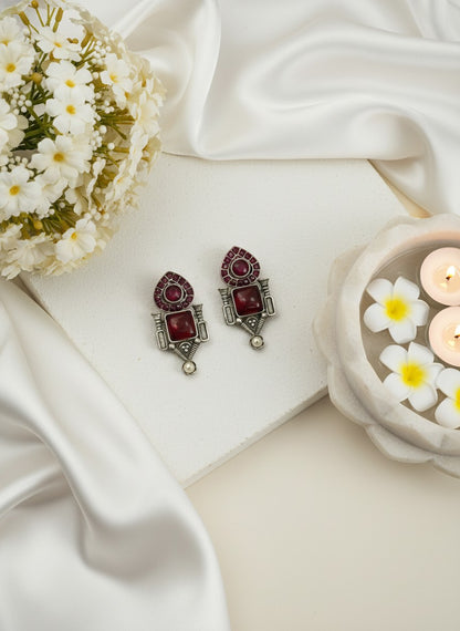 Traditional Stud Earrings with Monalisa Stone and Pearl Drop for Women