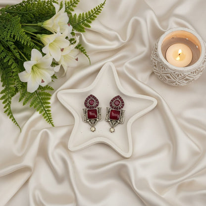 Traditional Stud Earrings with Monalisa Stone and Pearl Drop 