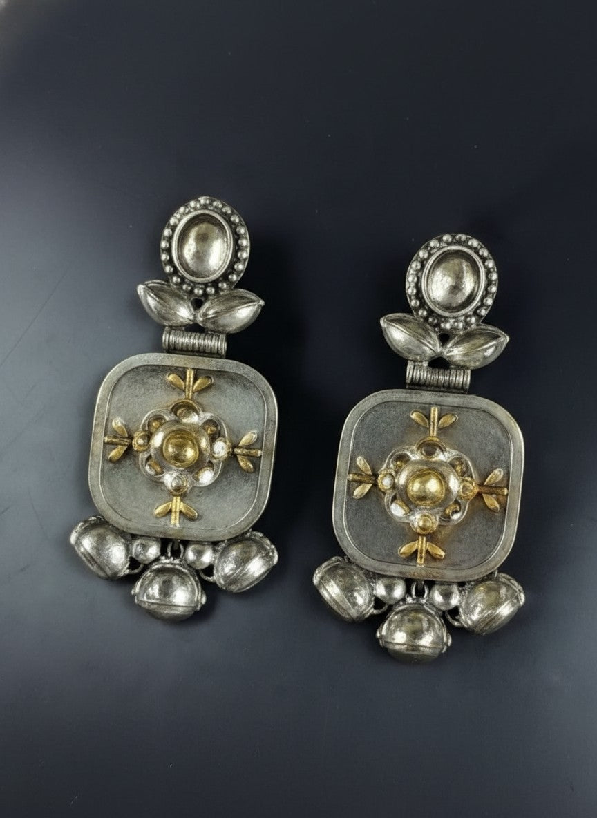 Firoza Persian Motifs Dual-Tone Monalisa Stone Dangler Earrings for Women - Festive Wear
