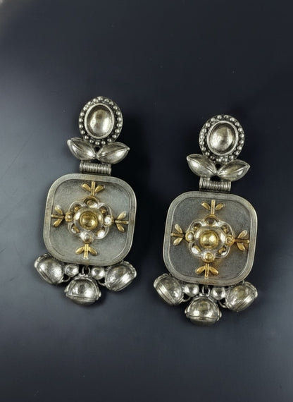 Firoza Persian Motifs Dual-Tone Monalisa Stone Dangler Earrings for Women - Festive Wear