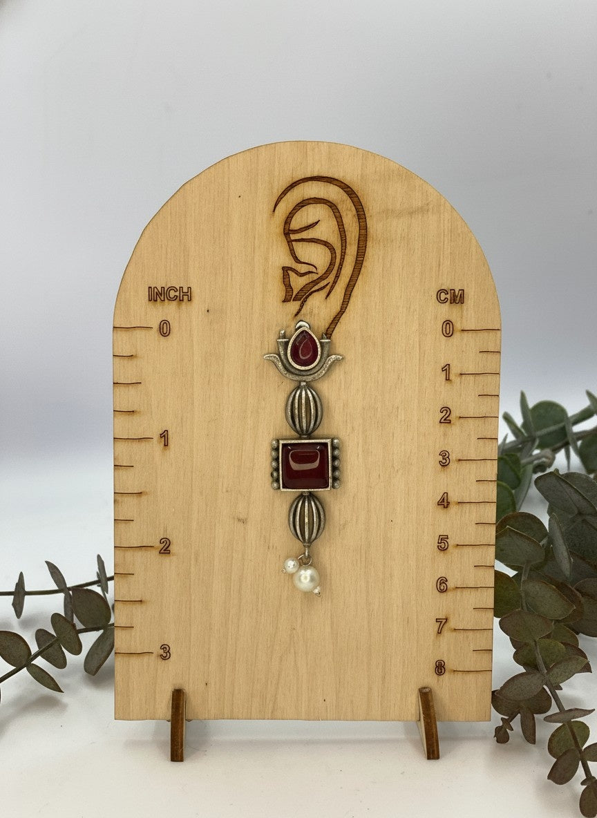 Antique Ethnic Silver Oxidized Lotus Dangle Earrings with Stones and Pearl Detailing