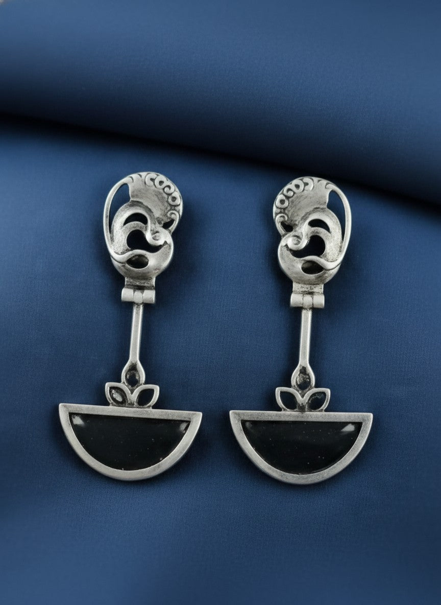 Abstract Mayura Black Monalisa Stone Dangler Earrings for Women - All Occasion Wear