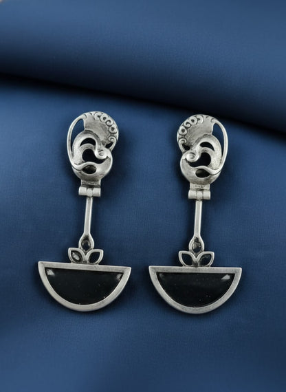Abstract Mayura Black Monalisa Stone Dangler Earrings for Women - All Occasion Wear