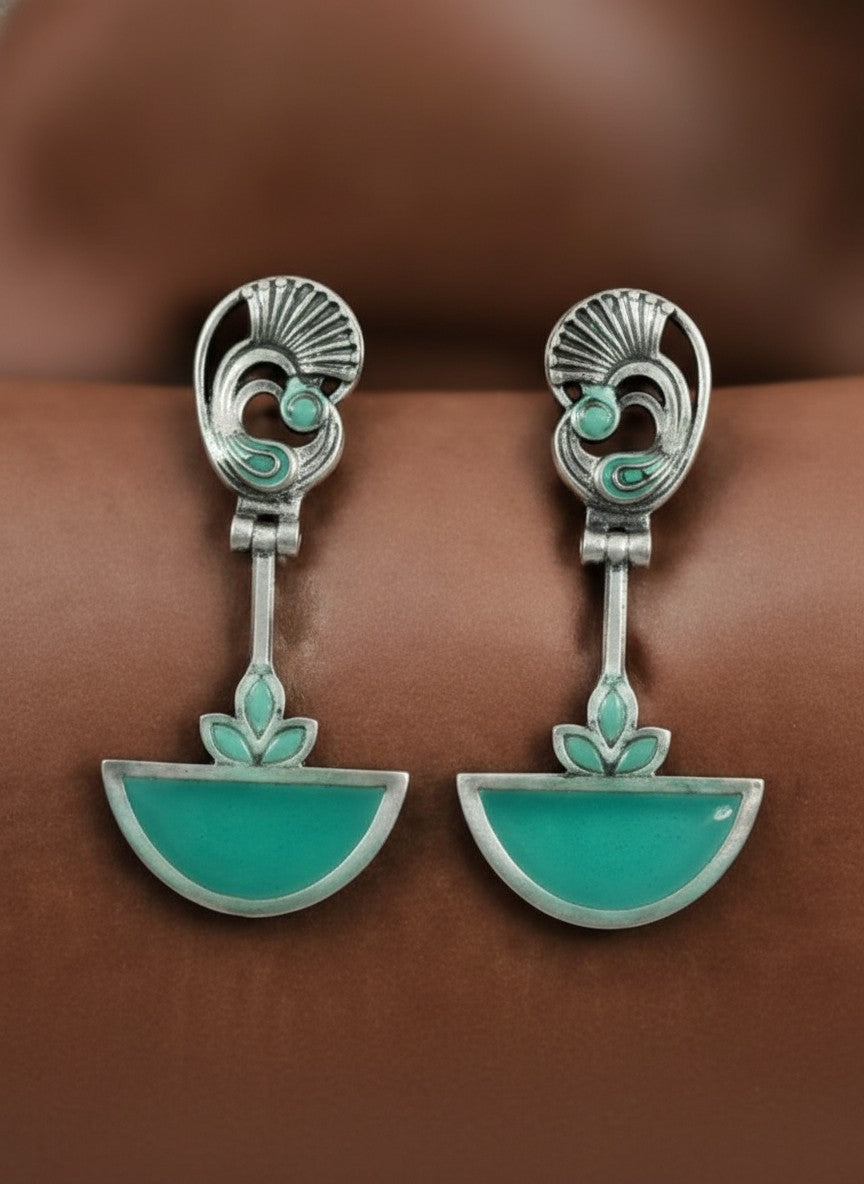 Abstract Mayura Mint Monalisa Stone Dangler Earrings for Women - All Occasion Wear