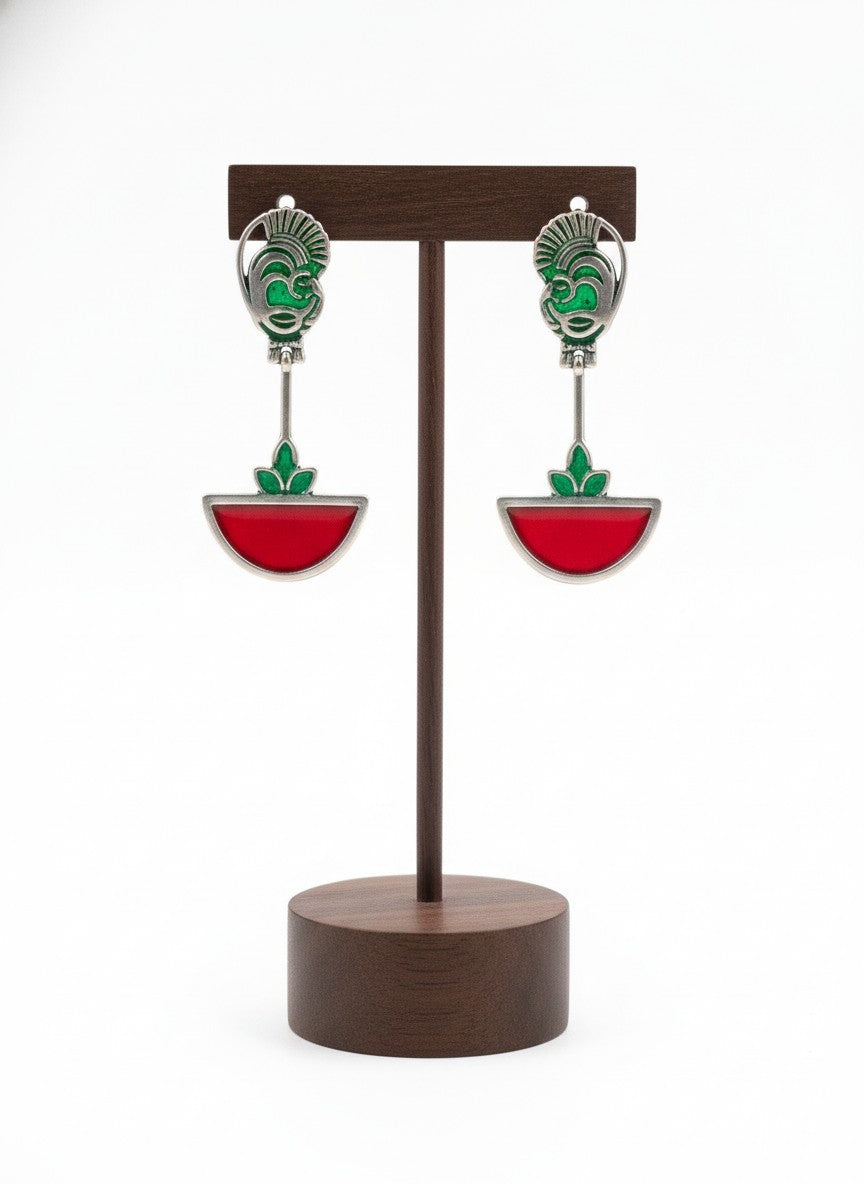 Abstract Mayura Red Monalisa Stone Dangler Earrings for Women - All Occasion Wear