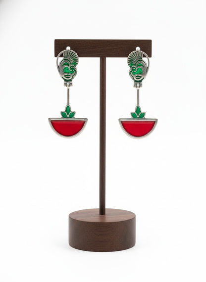 Abstract Mayura Red Monalisa Stone Dangler Earrings for Women - All Occasion Wear